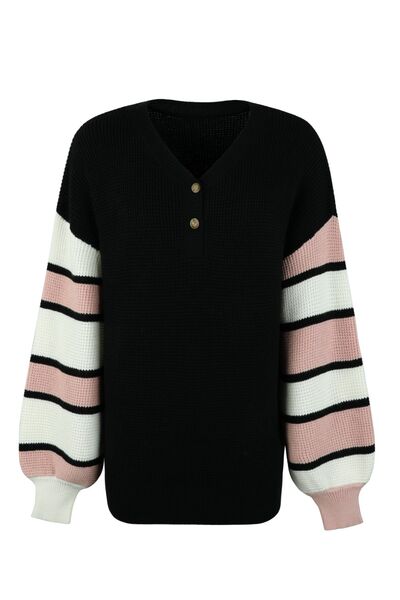 Color Block V-Neck Dropped Shoulder Sweater Trendsi