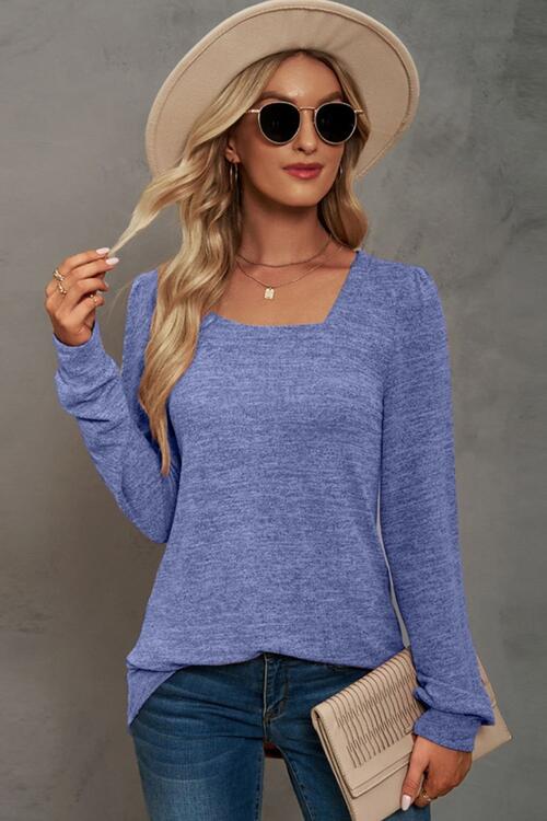 Square Neck Puff Sleeve T-Shirt BLUE ZONE PLANET