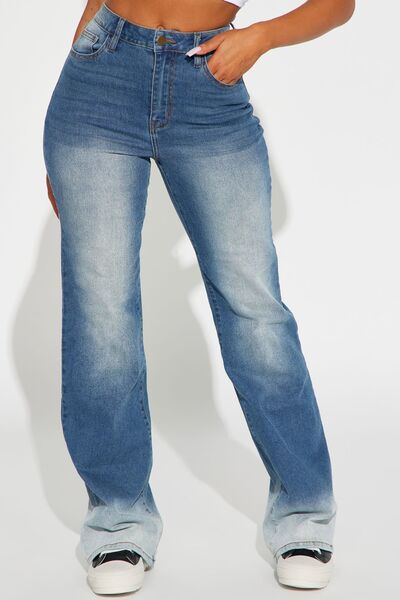 Pocketed Buttoned Straight Jeans BLUE ZONE PLANET