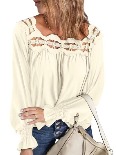 Cutout Square Neck Long Sleeve Blouse Trendsi