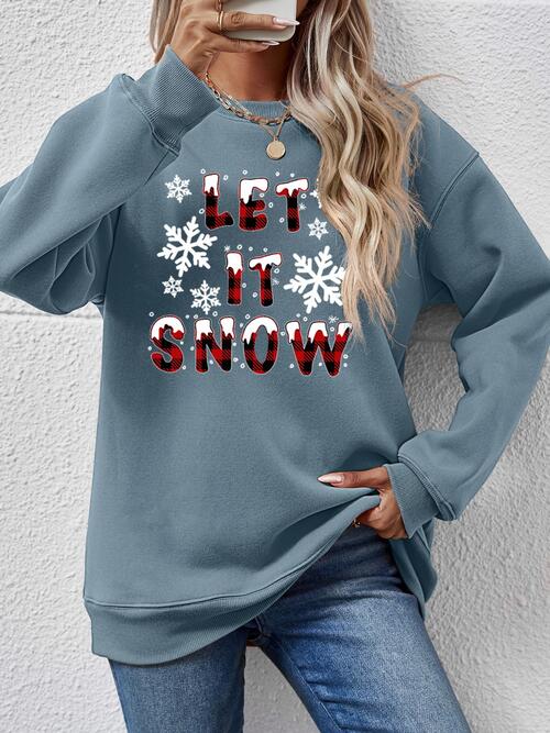 LET IT SNOW Round Neck Long Sleeve Sweatshirt BLUE ZONE PLANET