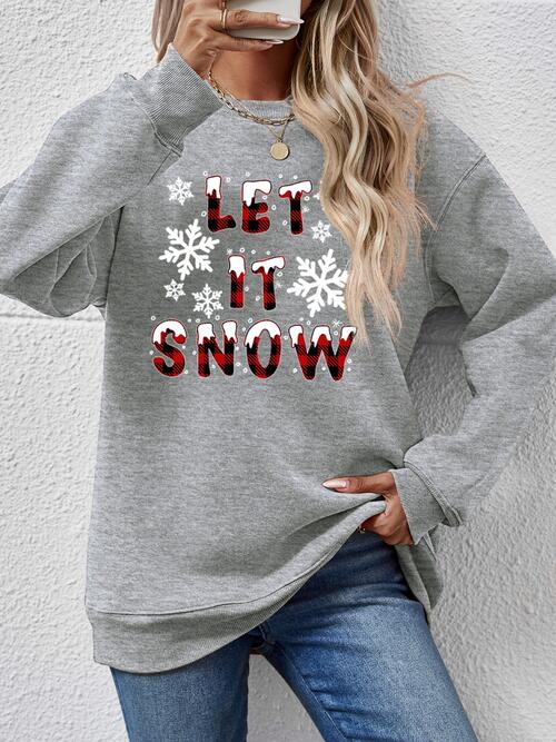 LET IT SNOW Round Neck Long Sleeve Sweatshirt BLUE ZONE PLANET