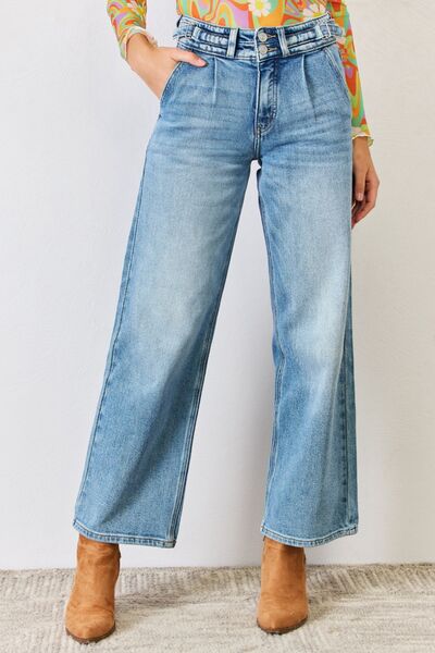 Kancan High Waist Wide Leg Jeans-BOTTOM SIZES SMALL MEDIUM LARGE-[Adult]-[Female]-2022 Online Blue Zone Planet