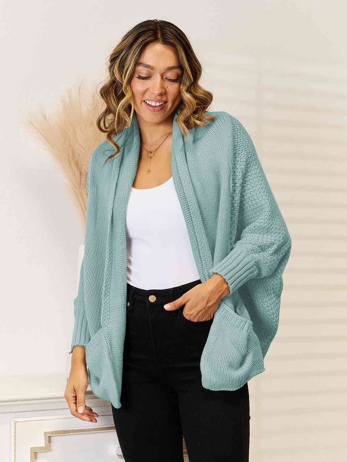 Open Front  Cardigan with Pockets BLUE ZONE PLANET