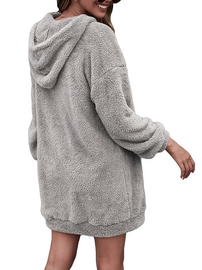 Half Zip Dropped Shoulder Oversized Hoodie-TOPS / DRESSES-[Adult]-[Female]-2022 Online Blue Zone Planet