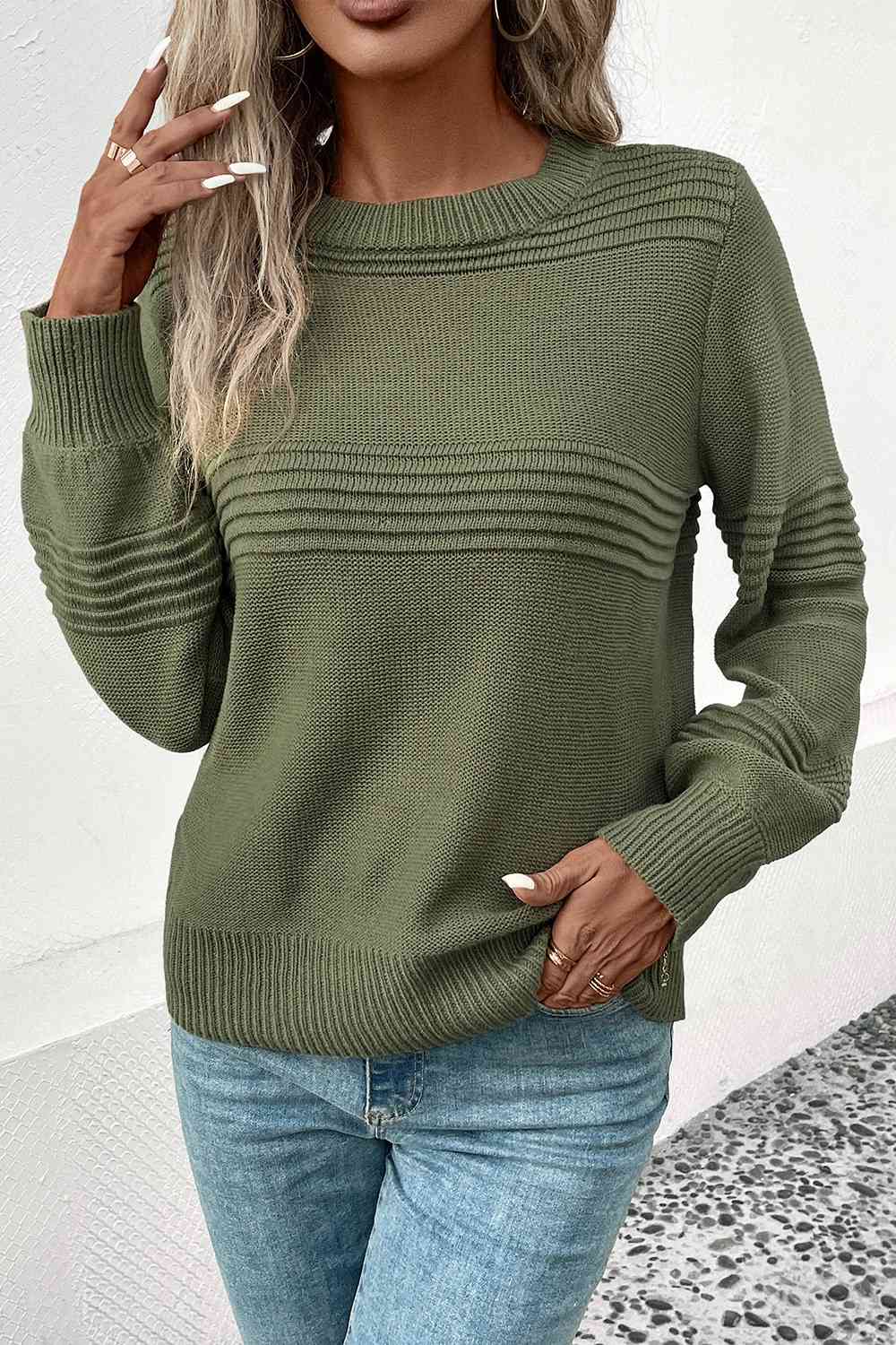 Round Neck Long Sleeve Sweater BLUE ZONE PLANET