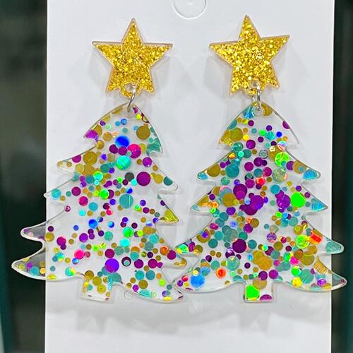 Christmas Tree Acrylic Dangle Earrings BLUE ZONE PLANET