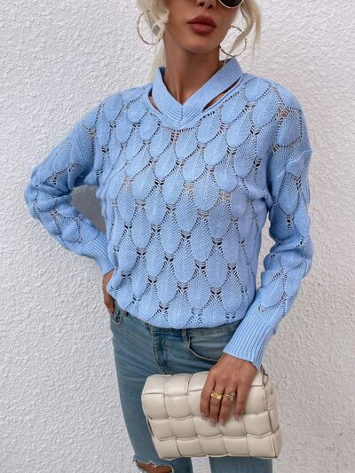 Blue Zone Planet |  Openwork Cutout Dropped Shoulder Sweater BLUE ZONE PLANET