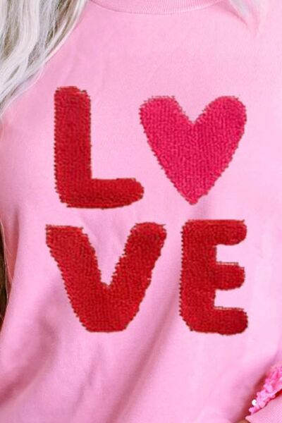 LOVE Sequin Dropped Shoulder Sweatshirt BLUE ZONE PLANET