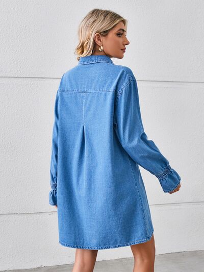 Blue Zone Planet |  Pocketed Dropped Shoulder Mini Denim Dress BLUE ZONE PLANET