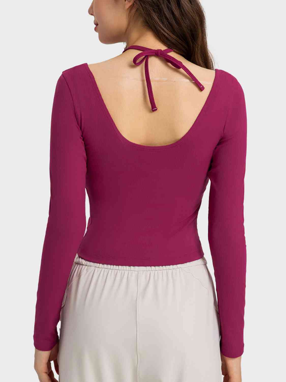 Halter Neck Long Sleeve Sporty Top BLUE ZONE PLANET