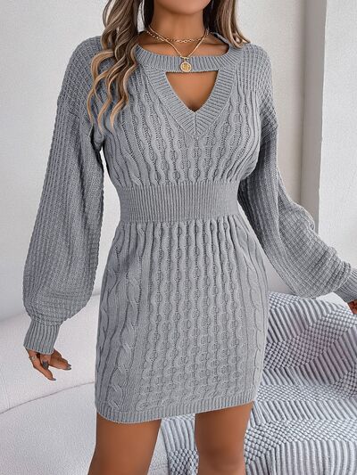 Cable-Knit Cutout Round Neck Slit Sweater BLUE ZONE PLANET