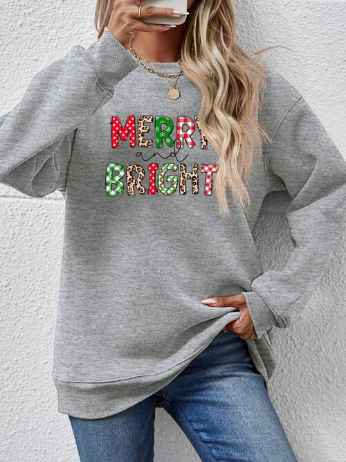 MERRY AND BRIGHT Round Neck Sweatshirt BLUE ZONE PLANET