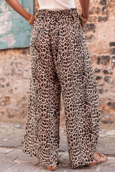 Leopard Drawstring Wide Leg Pants-BOTTOM SIZES SMALL MEDIUM LARGE-[Adult]-[Female]-2022 Online Blue Zone Planet