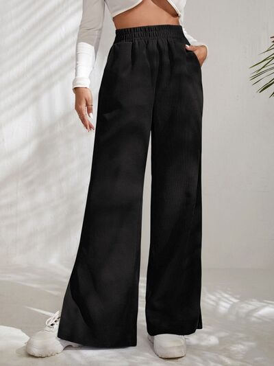 Blue Zone Planet |  Slit Pocketed High Waist Wide Leg Pants BLUE ZONE PLANET