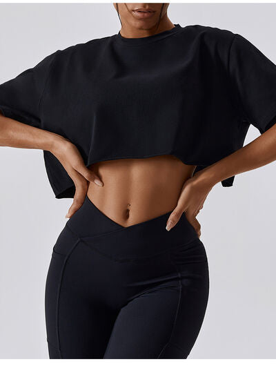 Cropped Round Neck Short Sleeve Active Top Trendsi