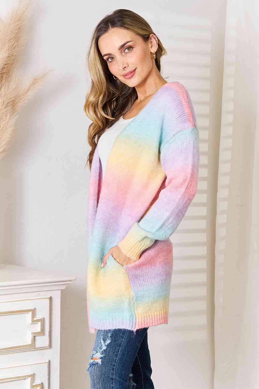 Woven Right Multicolored Gradient Open Front Longline Cardigan BLUE ZONE PLANET