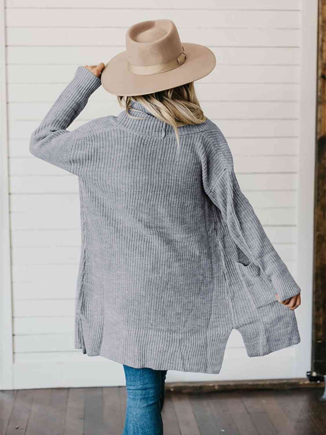 High-Low Open Front Cardigan with Pockets BLUE ZONE PLANET