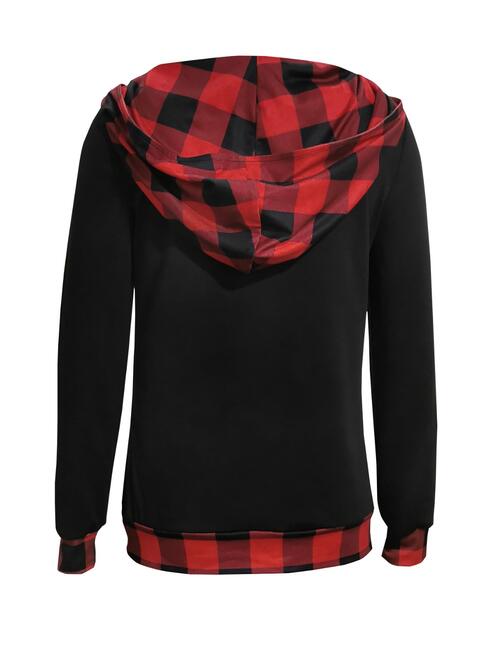 Plaid Long Sleeve Hooded Blouse BLUE ZONE PLANET