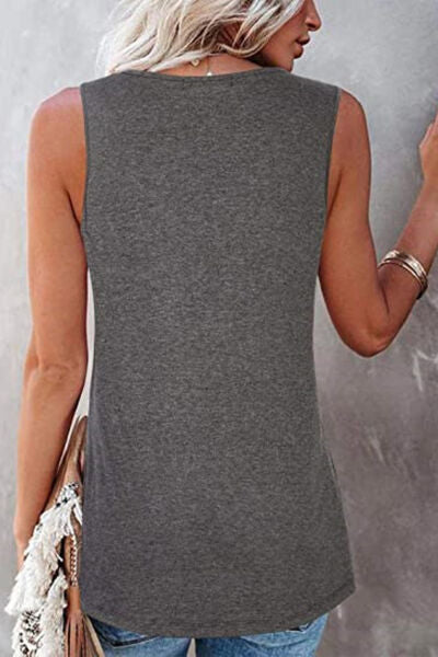 Round Neck Wide Strap Ruched Tank Trendsi