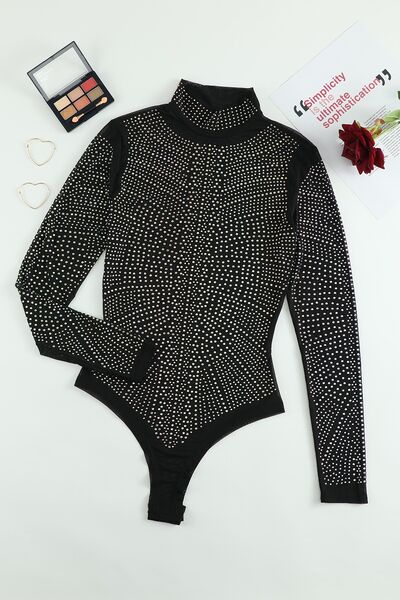 Rhinestone Mock Neck Long Sleeve Bodysuit-TOPS / DRESSES-[Adult]-[Female]-2022 Online Blue Zone Planet