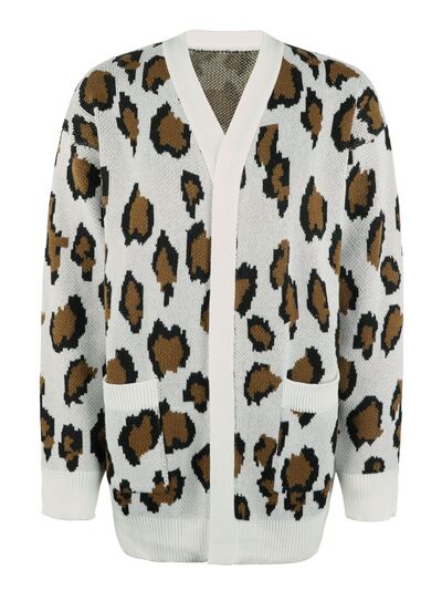 Blue Zone Planet |  Leopard Open Front Dropped Shoulder Cardigan BLUE ZONE PLANET