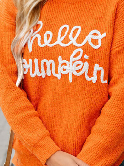 Full Size HELLO PUMPKIN Dropped Shoulder Sweater BLUE ZONE PLANET