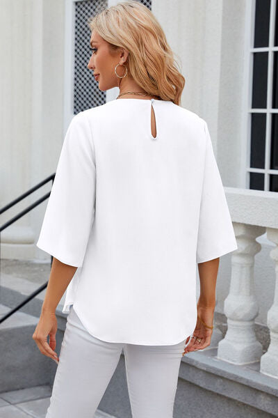 Blue Zone Planet |  Round Neck Slit Half Sleeve Top BLUE ZONE PLANET