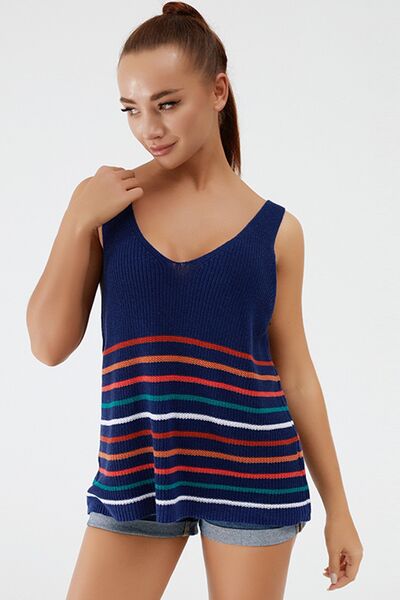 Blue Zone Planet |  Striped V-Neck Wide Strap Tank BLUE ZONE PLANET