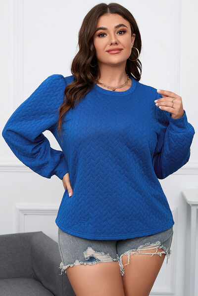 Plus Size Textured Round Neck Long Sleeve Top BLUE ZONE PLANET