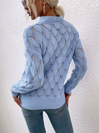 Blue Zone Planet |  Openwork Cutout Dropped Shoulder Sweater BLUE ZONE PLANET