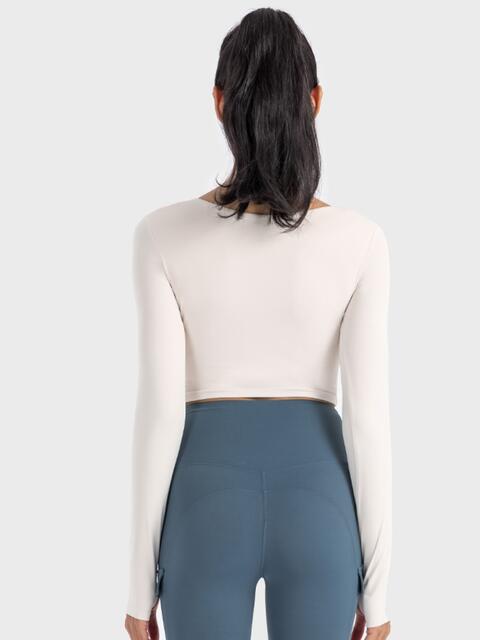 Ruched Cropped Long Sleeve Sports Top BLUE ZONE PLANET