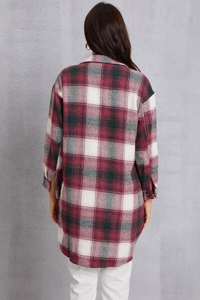 Plaid Button Up Dropped Shoulder Coat with Pockets-TOPS / DRESSES-[Adult]-[Female]-2022 Online Blue Zone Planet