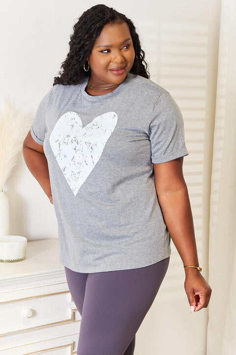 Simply Love Heart Graphic Cuffed Short Sleeve T-Shirt BLUE ZONE PLANET