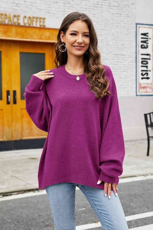 Round Neck  Long Sleeve Sweater BLUE ZONE PLANET