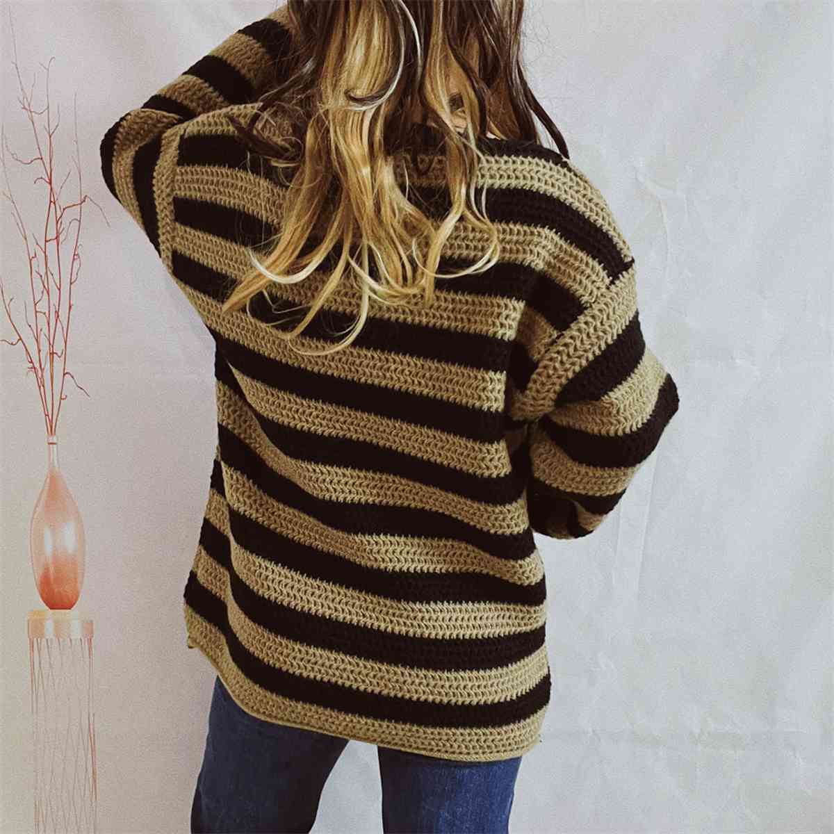 Striped Round Neck Long Sleeve Sweater BLUE ZONE PLANET