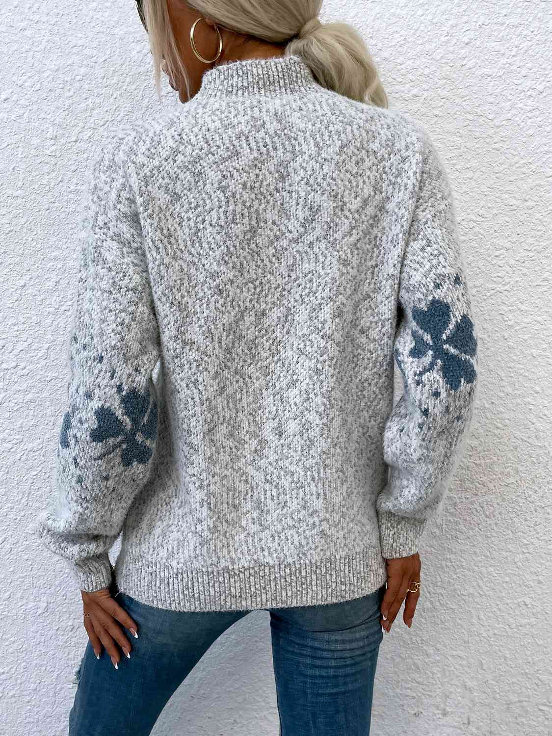 Four Leaf Clover Mock Neck Sweater BLUE ZONE PLANET