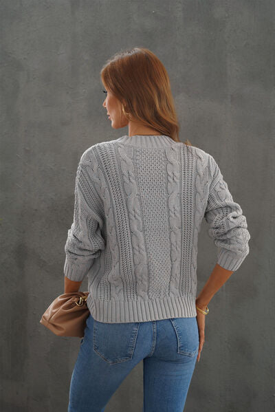 Cable-Knit Button Up Dropped Shoulder Cardigan-TOPS / DRESSES-[Adult]-[Female]-2022 Online Blue Zone Planet