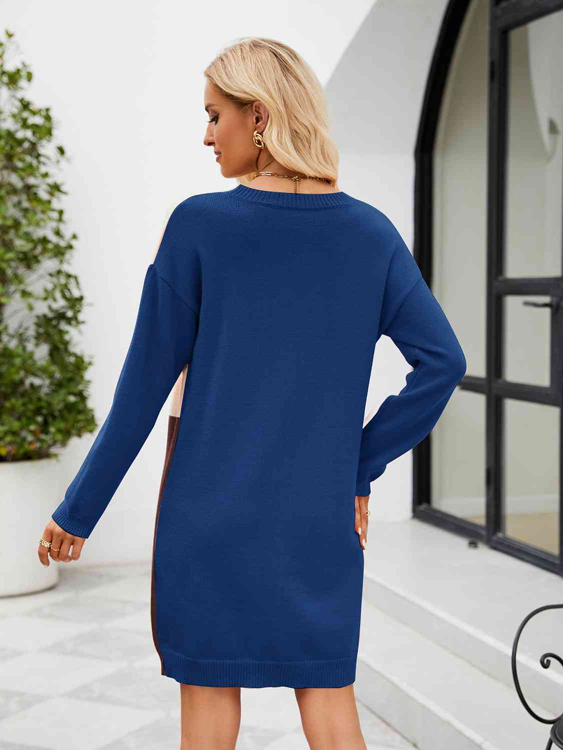 Color Block Dropped Shoulder Sweater Dress BLUE ZONE PLANET