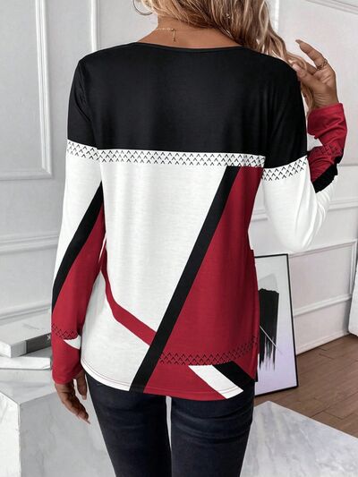 Contrast Round Neck Long Sleeve T-Shirt Trendsi