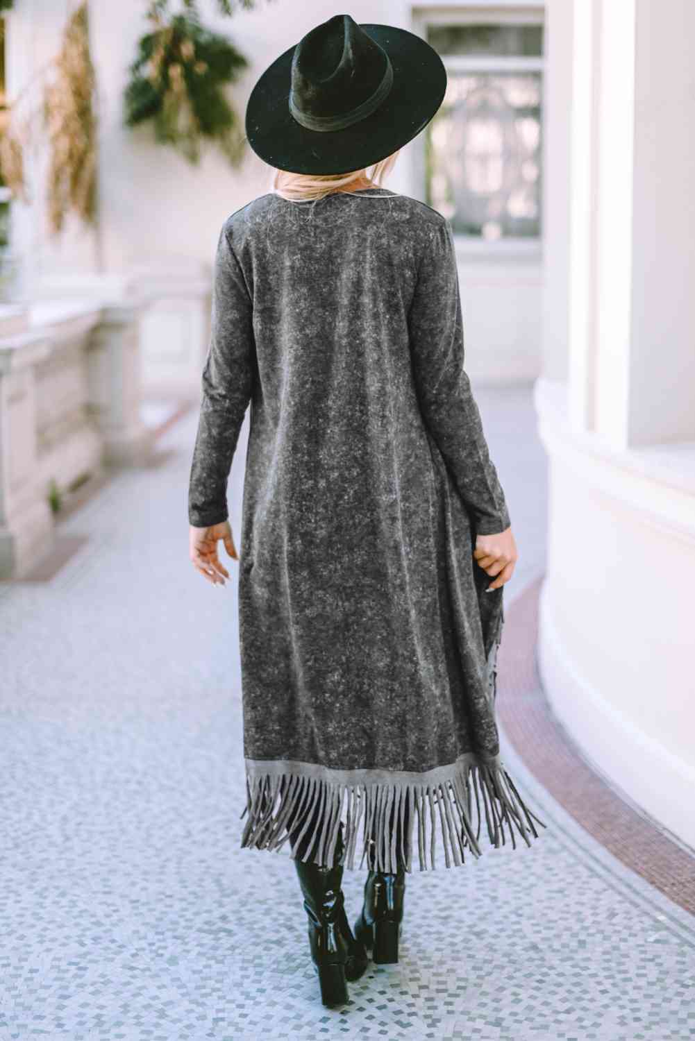 Fringe Detail Long Sleeve Cardigan BLUE ZONE PLANET