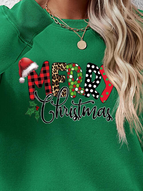 MERRY CHRISTMAS Round Neck Dropped Shoulder Sweatshirt BLUE ZONE PLANET