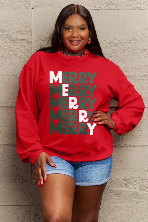 Simply Love Full Size MERRY Long Sleeve Sweatshirt BLUE ZONE PLANET