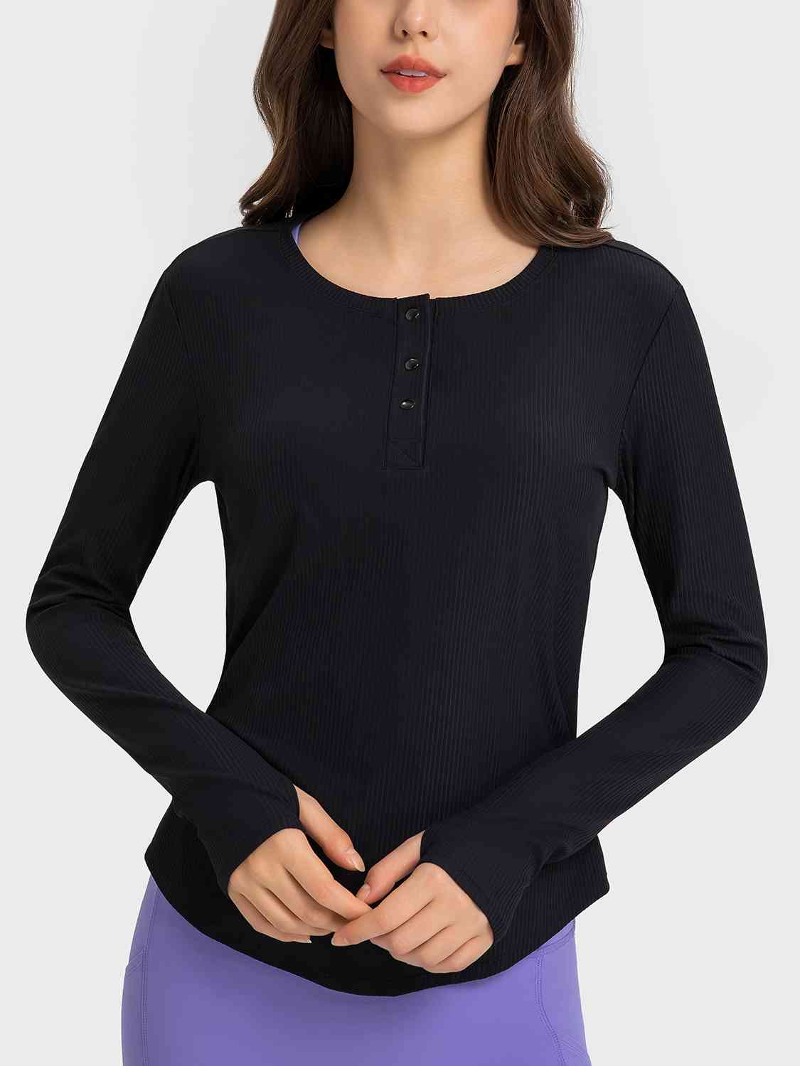 Round Neck Long Sleeve Sport Top BLUE ZONE PLANET