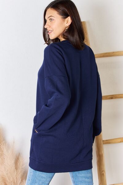 Zenana Oversized Round Neck Long Sleeve Sweatshirt BLUE ZONE PLANET