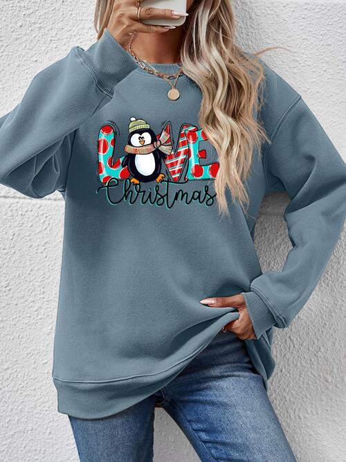 LIVE CHRISTMAS Drop Shoulder Round Neck Sweatshirt BLUE ZONE PLANET