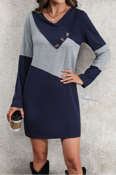 Blue Zone Planet |  Color Block V-Neck Mini Dress BLUE ZONE PLANET