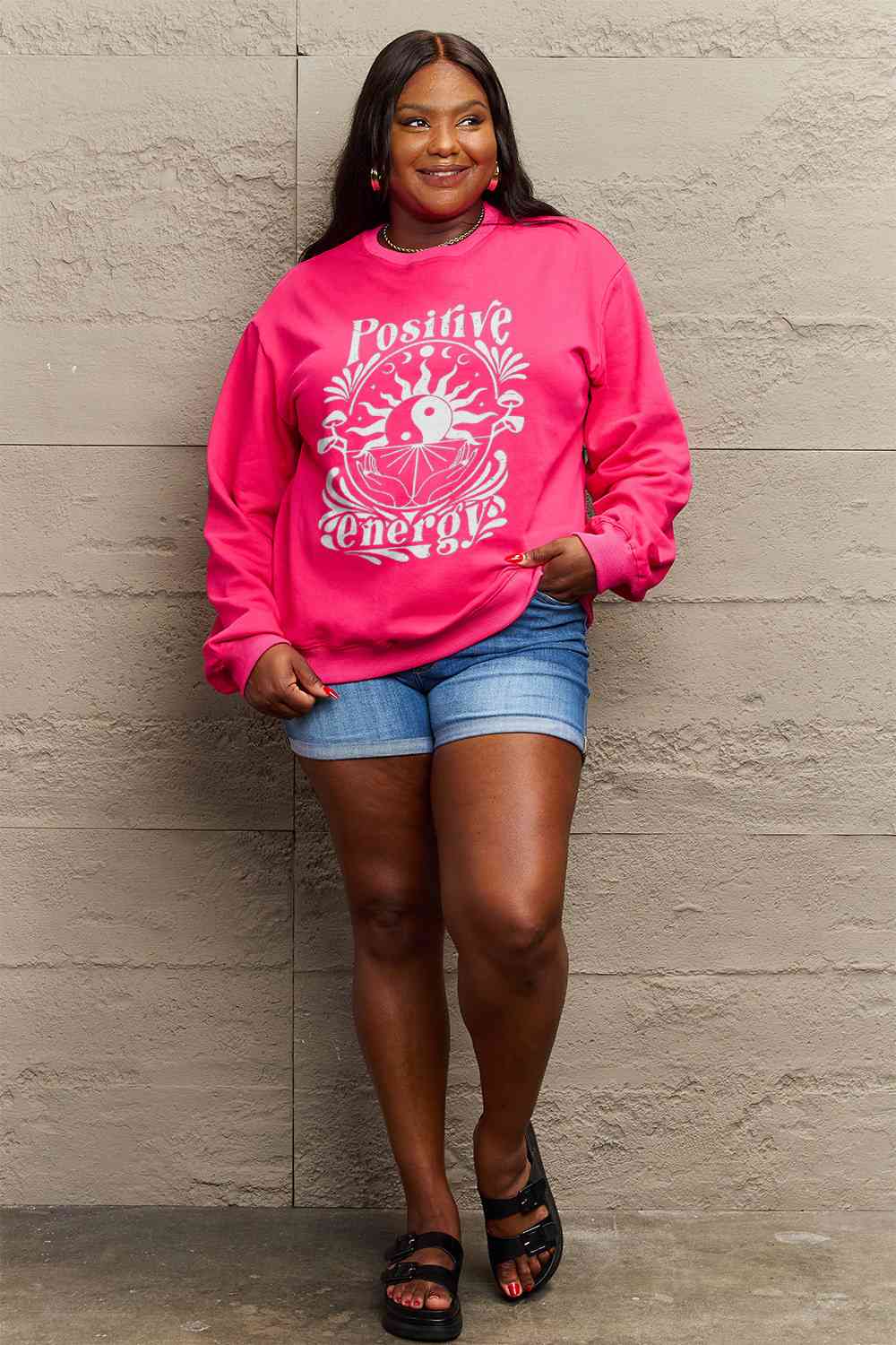 Simply Love Full Size POSITIVE ENERGY Graphic Sweatshirt BLUE ZONE PLANET