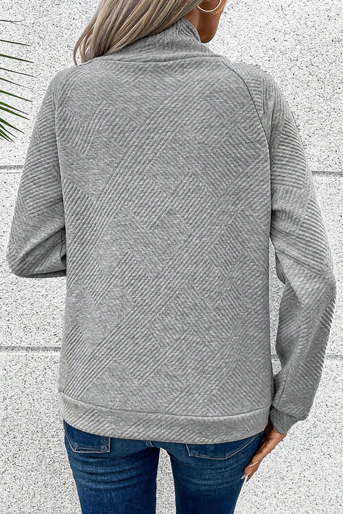 Geometric Buttoned Long Sleeve Sweatshirt BLUE ZONE PLANET