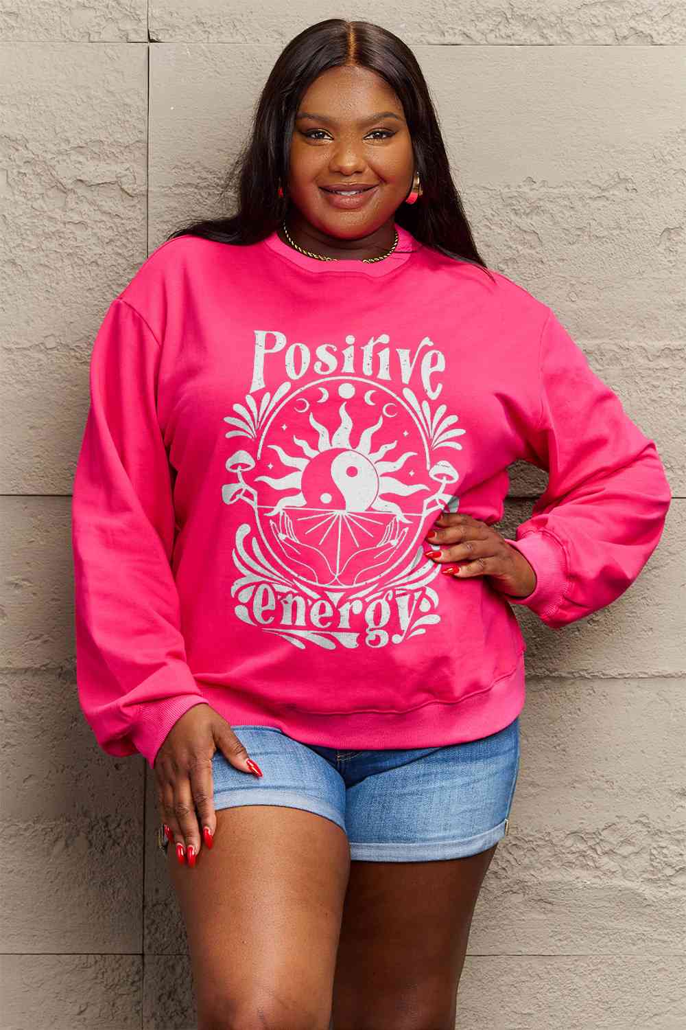 Simply Love Full Size POSITIVE ENERGY Graphic Sweatshirt BLUE ZONE PLANET